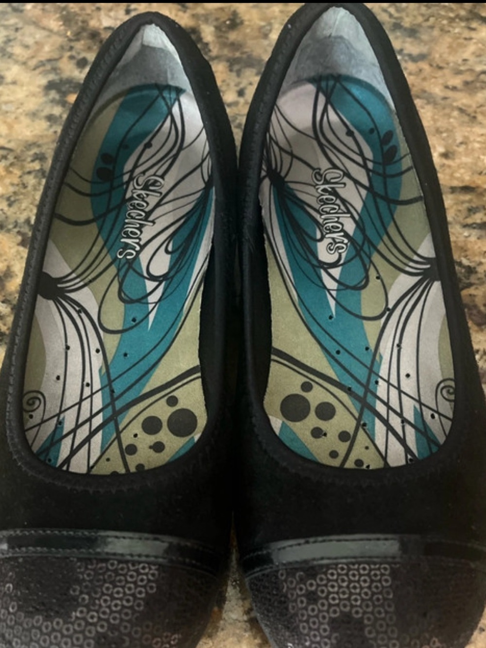 Skechers Black Sequin Cap-Toe Slip-On Flats